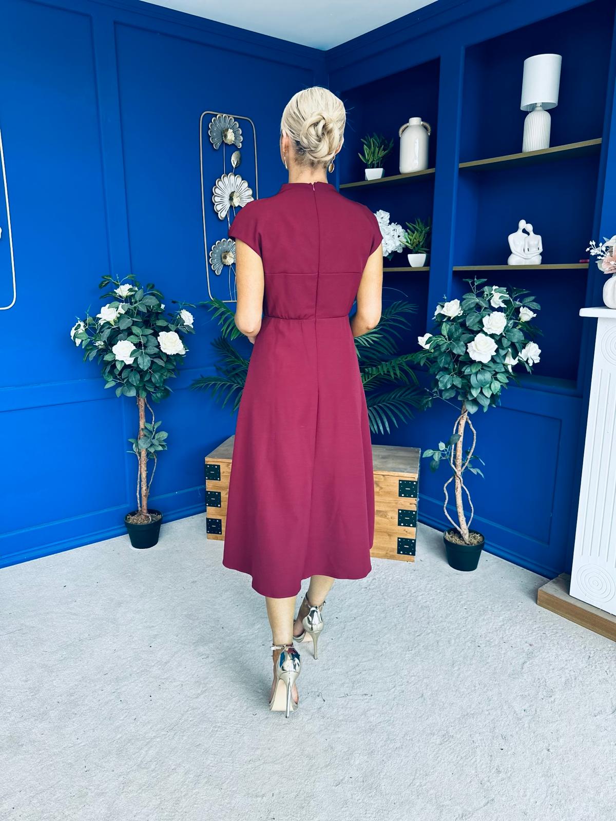 Amora Detailed Occasion Midi Dress Wine