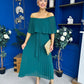 Aileen Pleated Bardot Midi Dress Forest