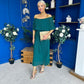 Aileen Pleated Bardot Midi Dress Forest