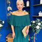 Aileen Pleated Bardot Midi Dress Forest