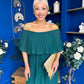 Aileen Pleated Bardot Midi Dress Forest