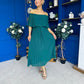 Aileen Pleated Bardot Midi Dress Forest