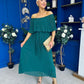 Aileen Pleated Bardot Midi Dress Forest