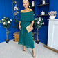 Aileen Pleated Bardot Midi Dress Forest