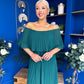 Aileen Pleated Bardot Midi Dress Forest