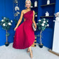 Enya Pleated Midi Occasion Dress Burgundy