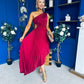Enya Pleated Midi Occasion Dress Burgundy