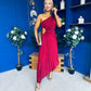Enya Pleated Midi Occasion Dress Burgundy
