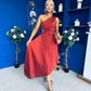Enya Pleated Midi Occasion Dress Burnt Orange