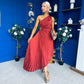 Enya Pleated Midi Occasion Dress Burnt Orange