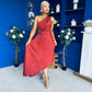 Enya Pleated Midi Occasion Dress Burnt Orange