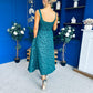 Henrietta Floral Jacquard Square Neck Midi Dress Forest