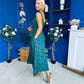 Henrietta Floral Jacquard Square Neck Midi Dress Forest