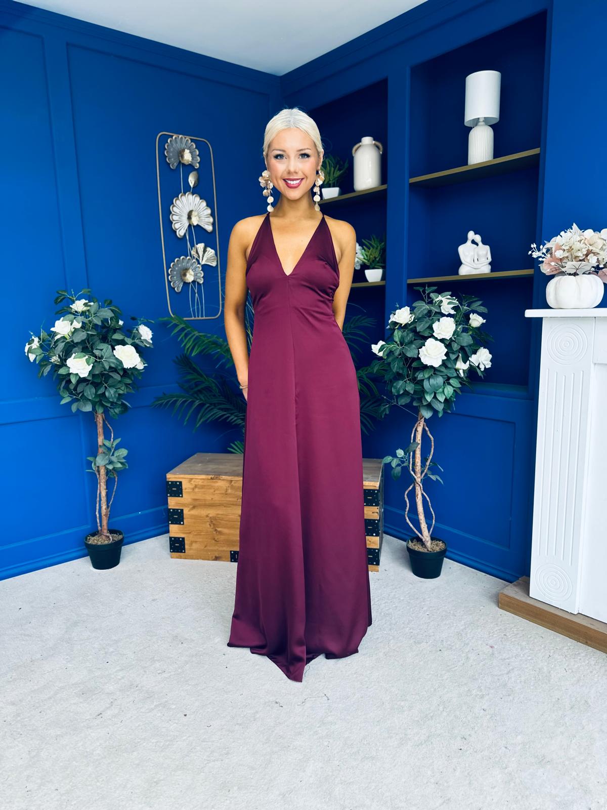 Julie Satin Slinky Occasion Dress Burgundy