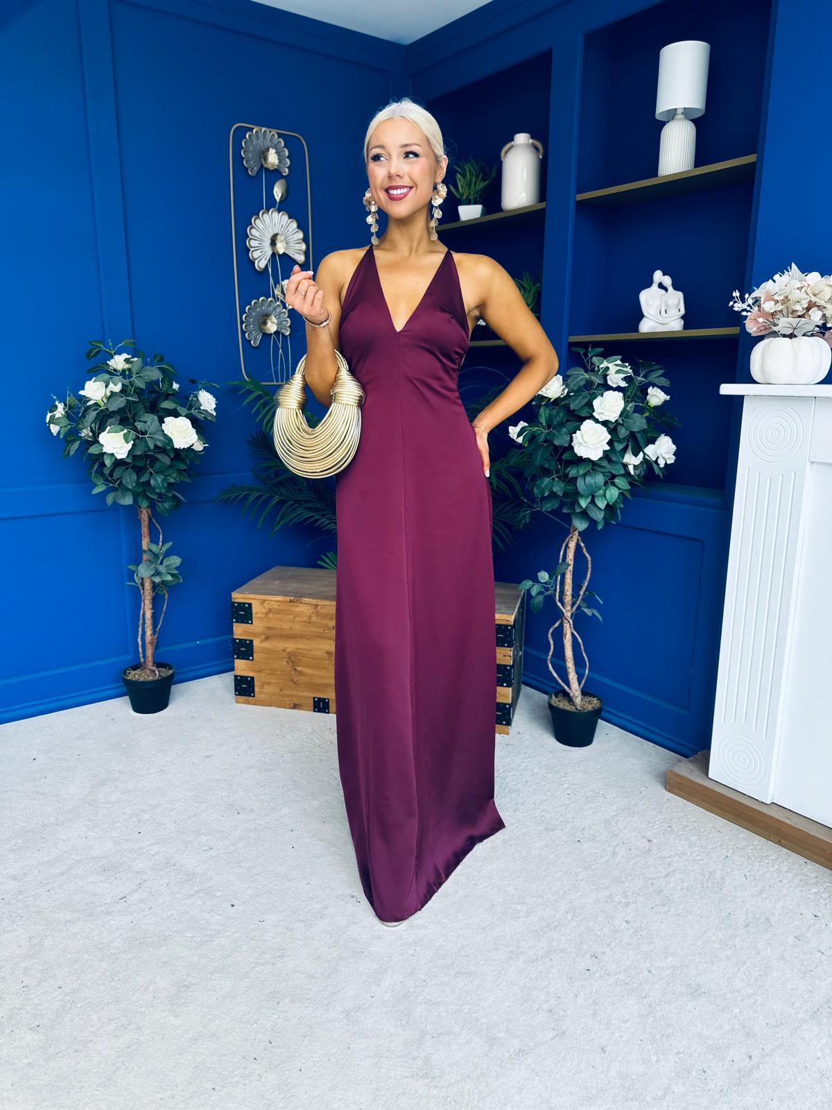 Julie Satin Slinky Occasion Dress Burgundy