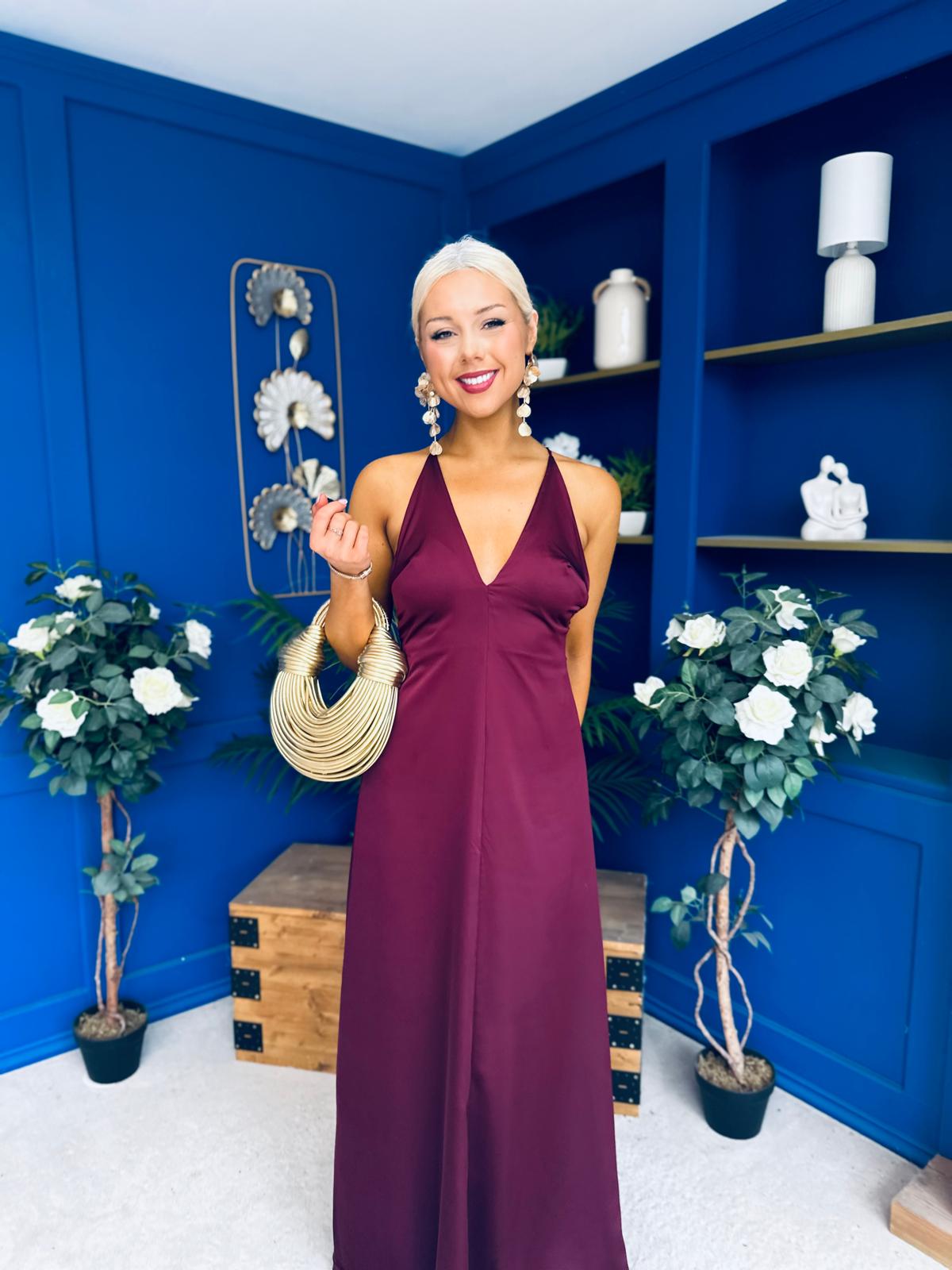 Julie Satin Slinky Occasion Dress Burgundy