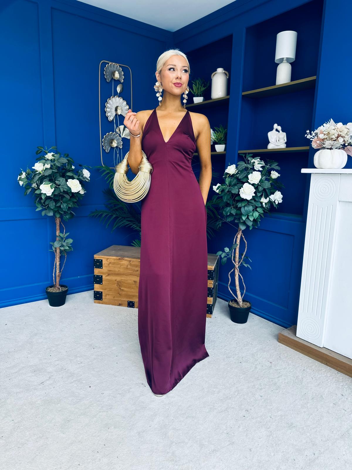 Julie Satin Slinky Occasion Dress Burgundy