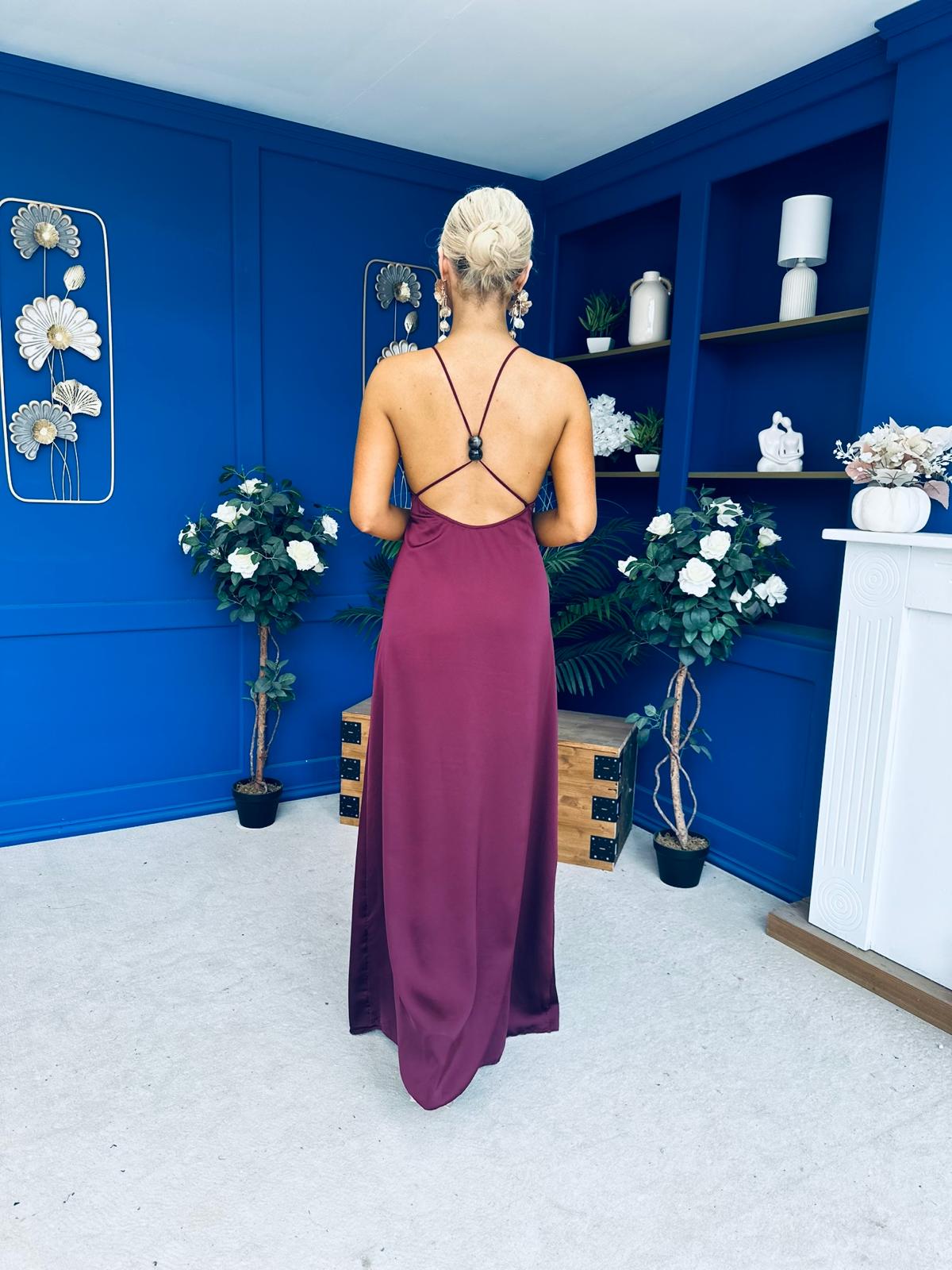 Julie Satin Slinky Occasion Dress Burgundy