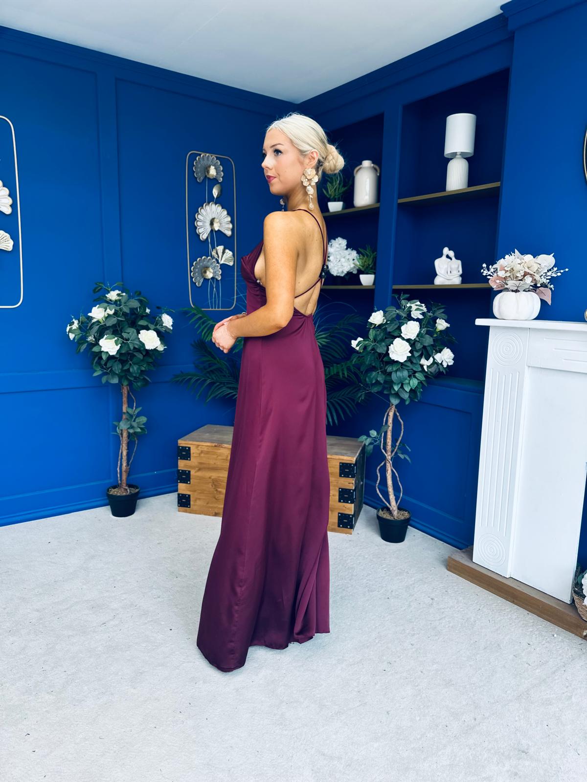 Julie Satin Slinky Occasion Dress Burgundy