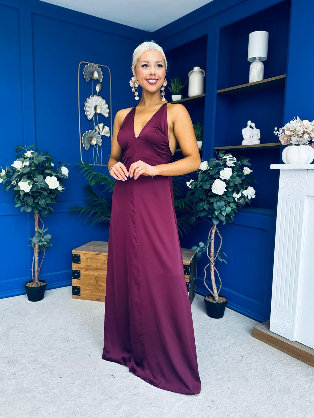 Julie Satin Slinky Occasion Dress Burgundy
