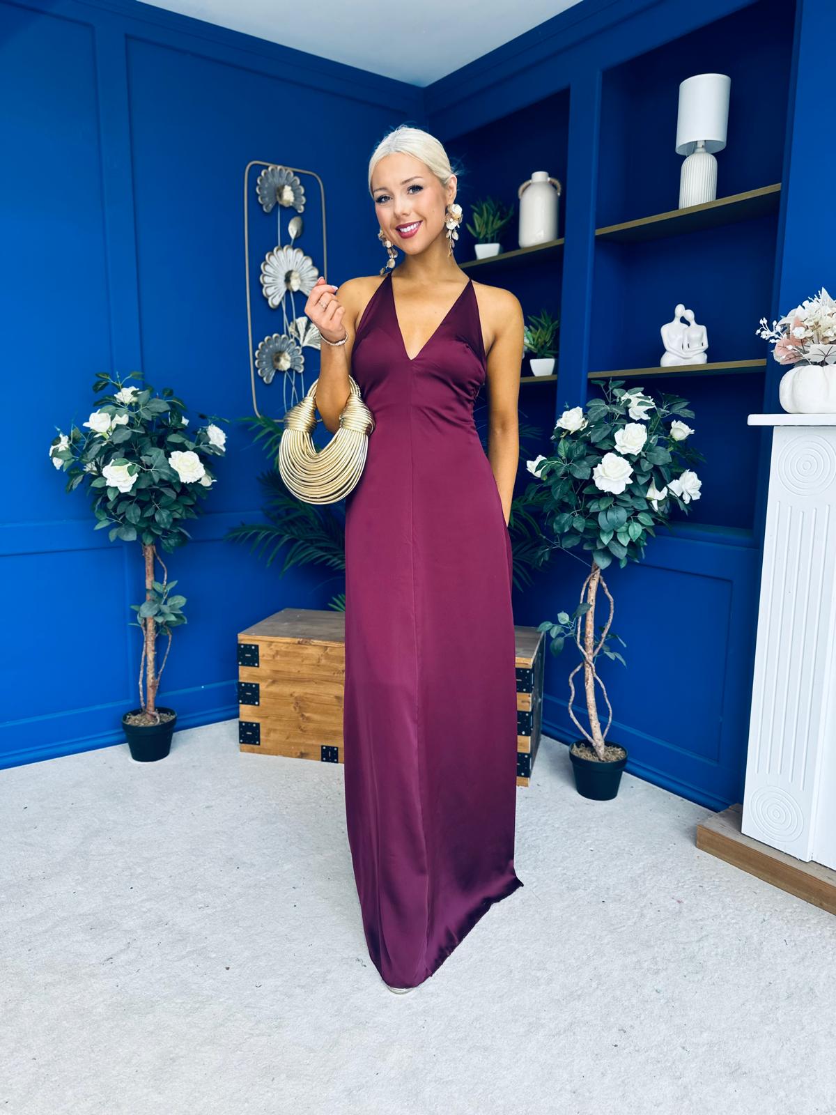 Julie Satin Slinky Occasion Dress Burgundy