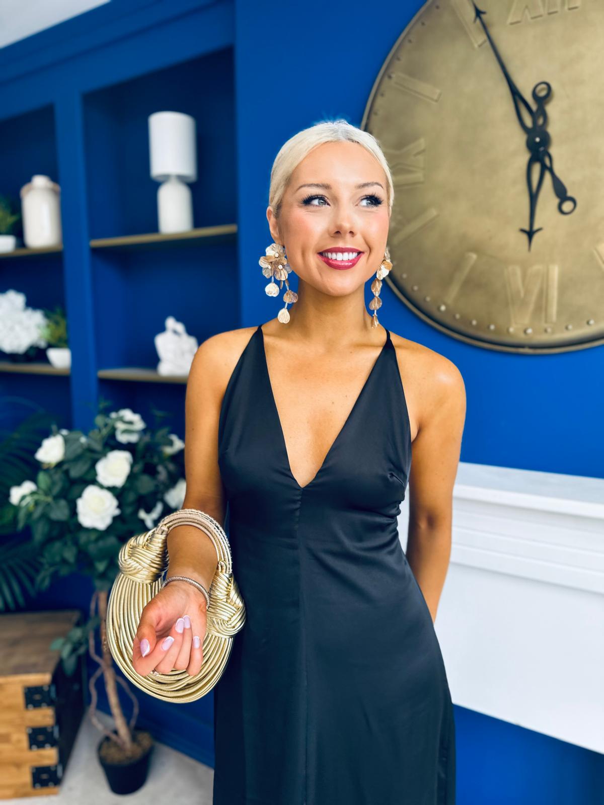 Julie Satin Slinky Occasion Dress Black