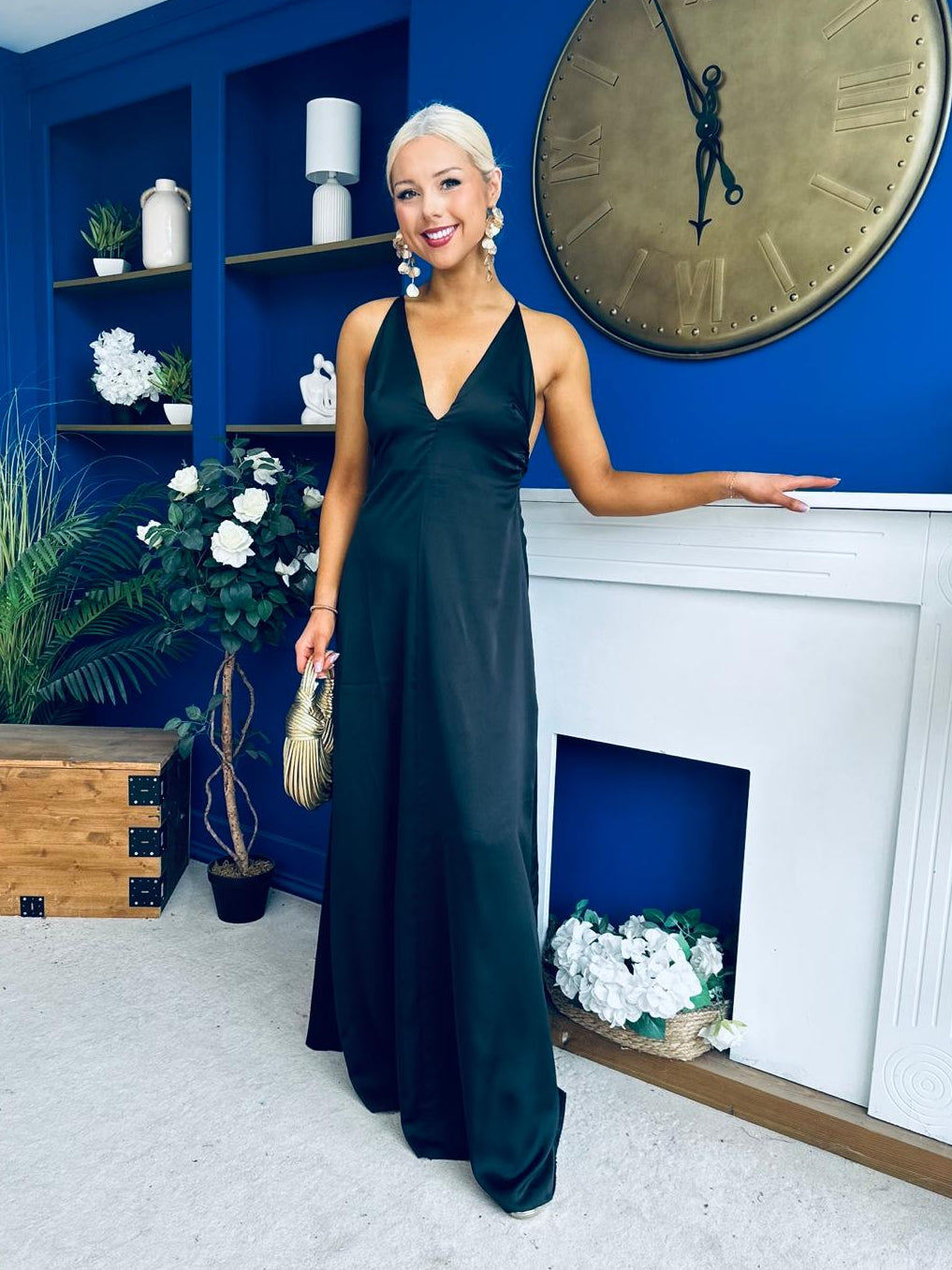 Julie Satin Slinky Occasion Dress Black
