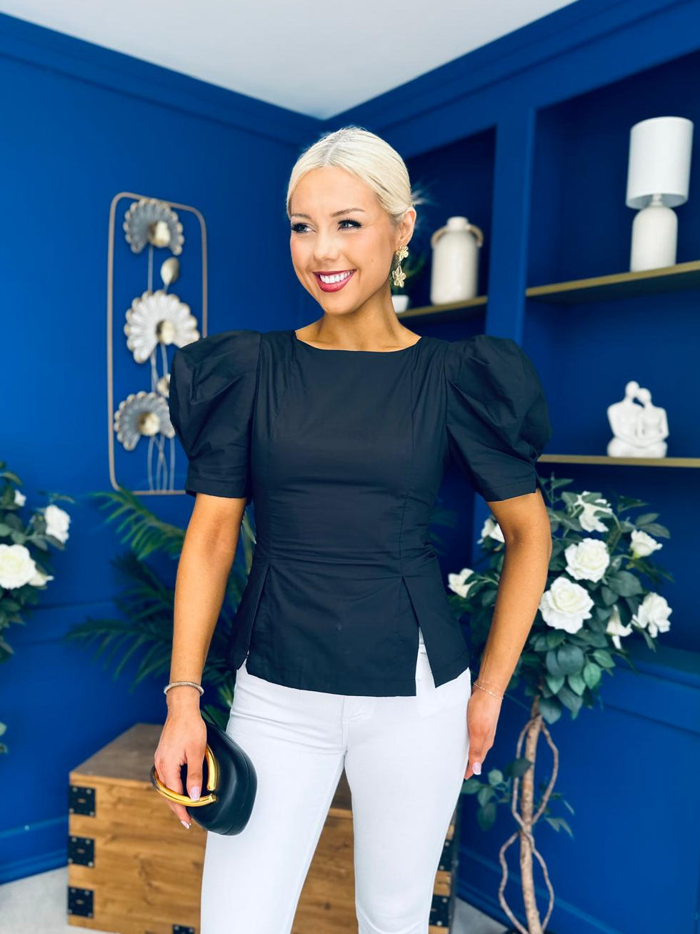 Alexandra Puff Sleeve Top Black