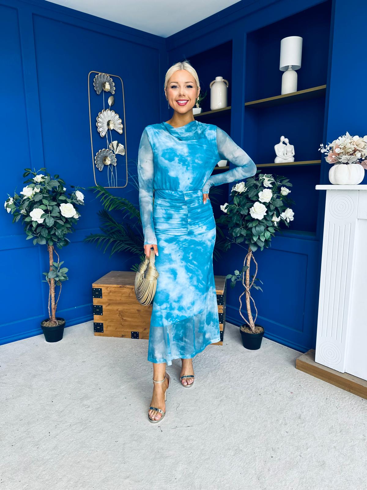 Gigi Mesh Midi Dress Marble Blue