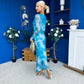 Gigi Mesh Midi Dress Marble Blue