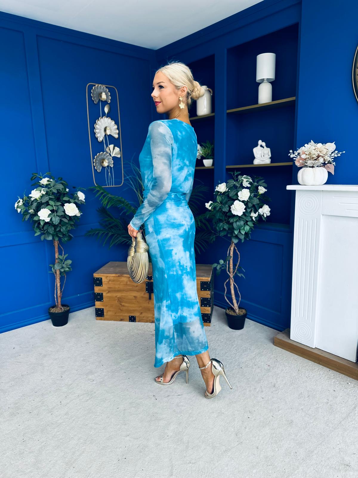 Gigi Mesh Midi Dress Marble Blue