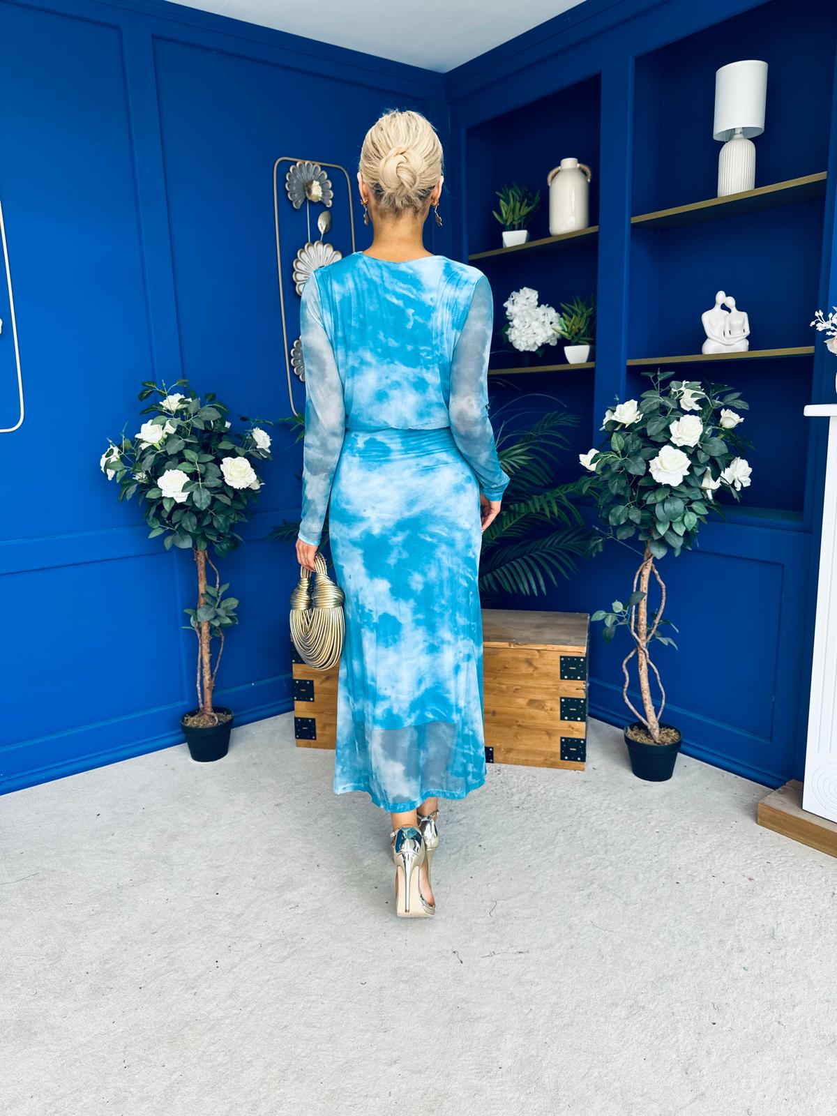Gigi Mesh Midi Dress Marble Blue