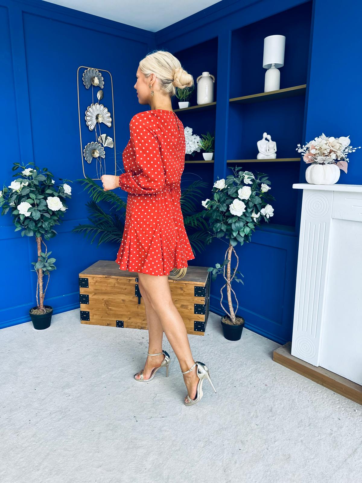 Terri Polka Mini Dress Burnt Orange