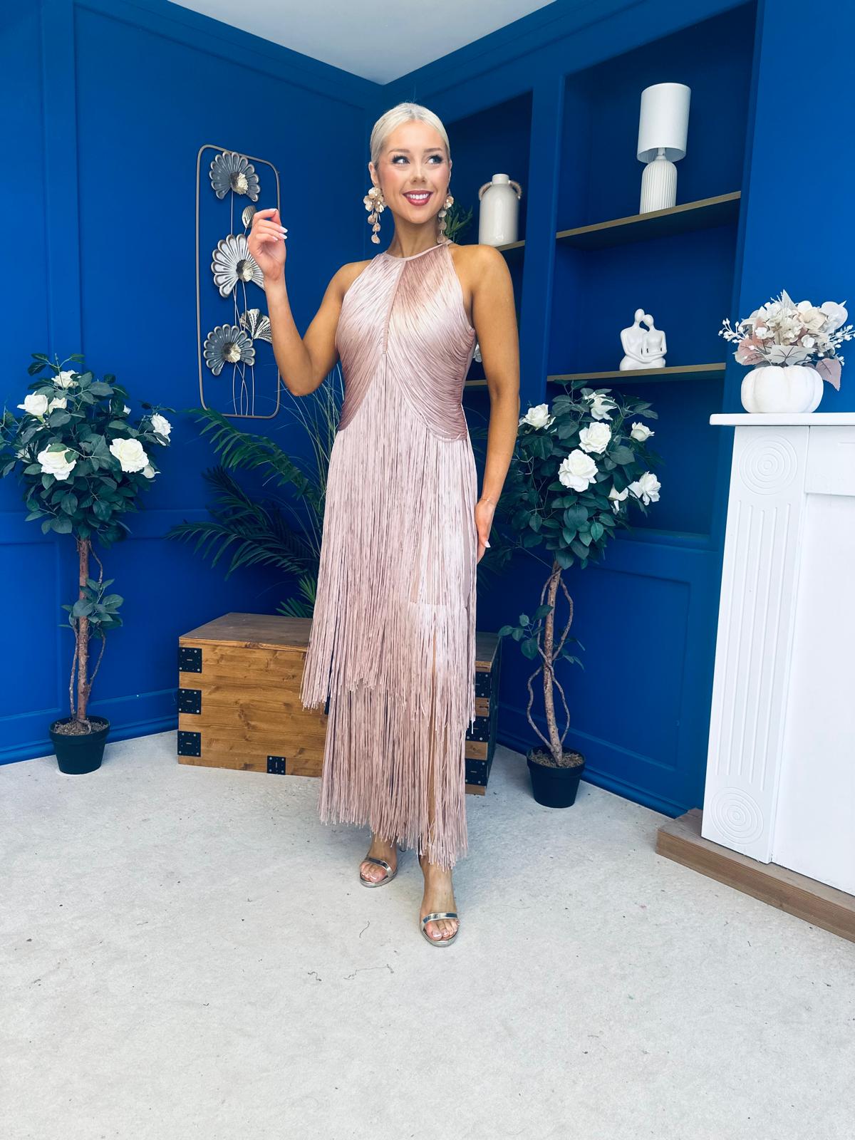 Kiera Tassel Detail Occasion Dress Mocha