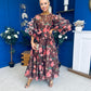 Verona Frill Sleeve Occasion Dress Floral Chocolate