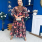 Verona Frill Sleeve Occasion Dress Floral Chocolate