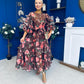 Verona Frill Sleeve Occasion Dress Floral Chocolate