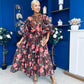 Verona Frill Sleeve Occasion Dress Floral Chocolate