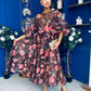 Verona Frill Sleeve Occasion Dress Floral Chocolate