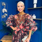 Verona Frill Sleeve Occasion Dress Floral Chocolate