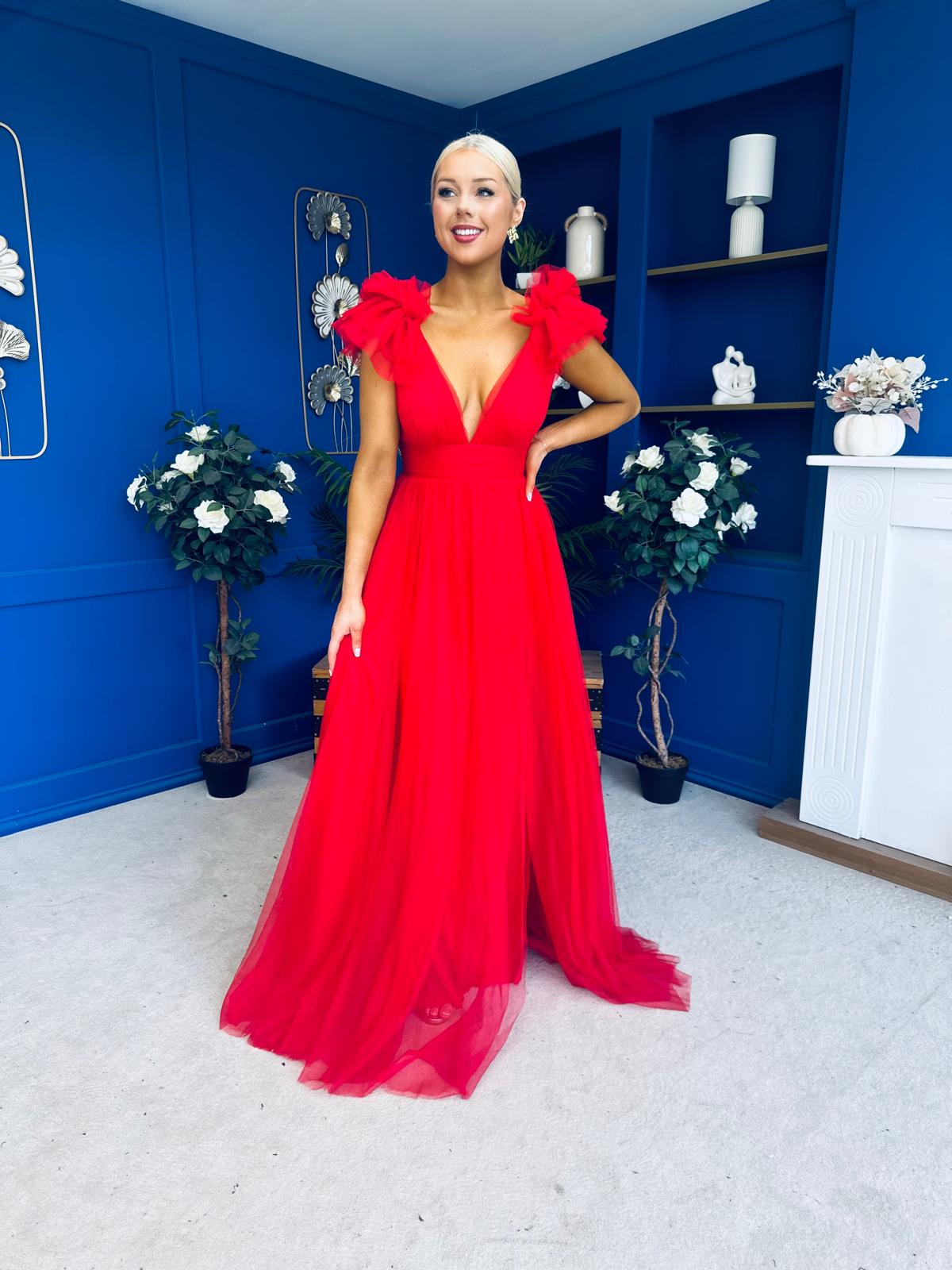 Philipa Tulle Occasion Dress Orchid Red