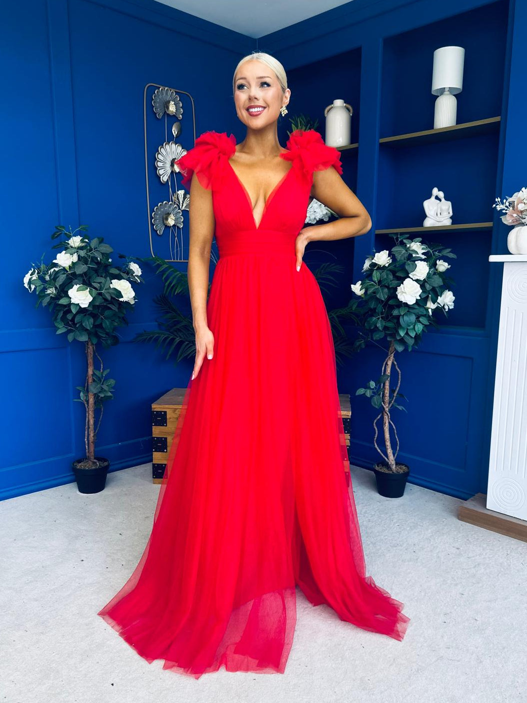 Philipa Tulle Occasion Dress Orchid Red