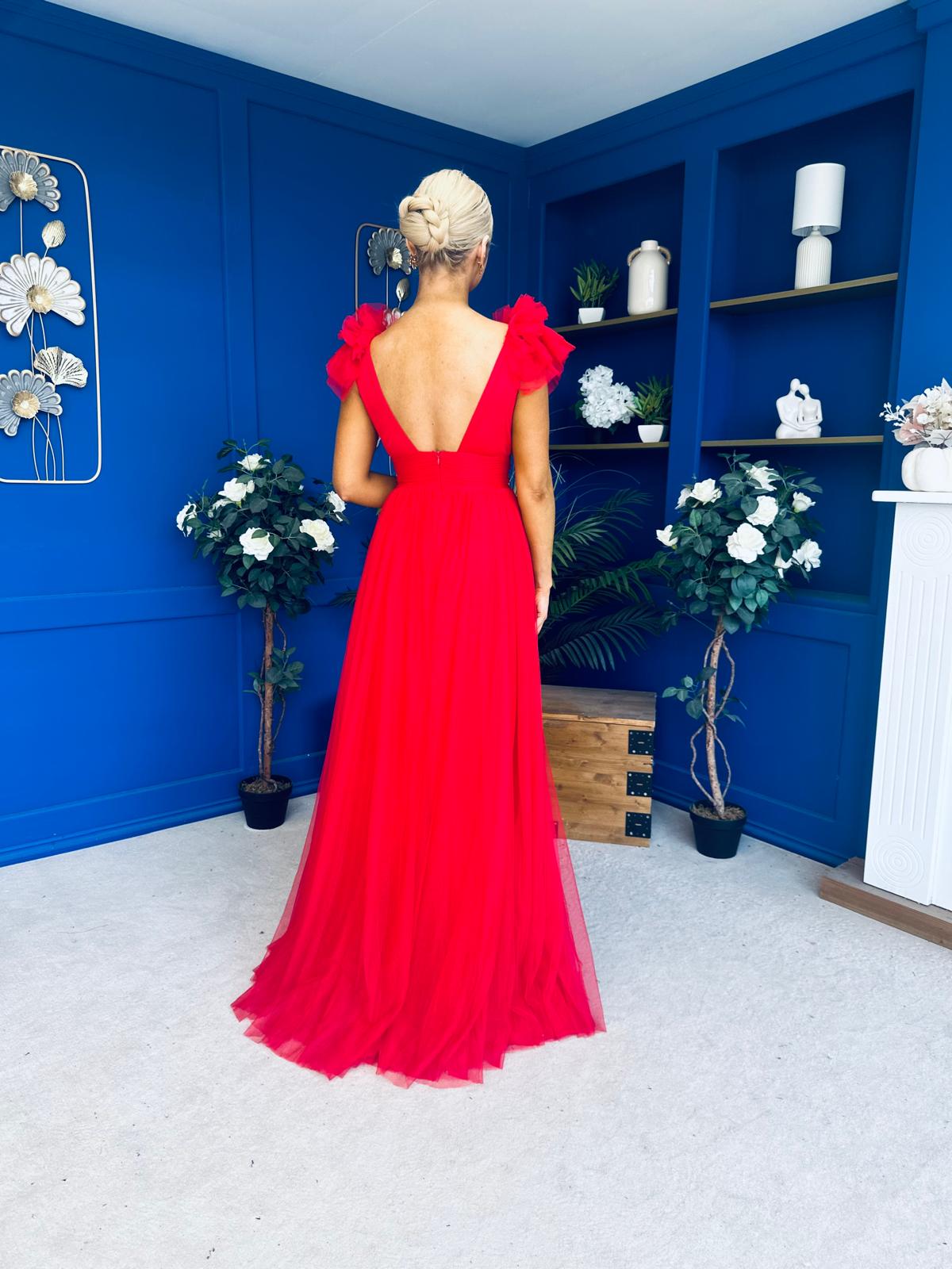 Philipa Tulle Occasion Dress Orchid Red