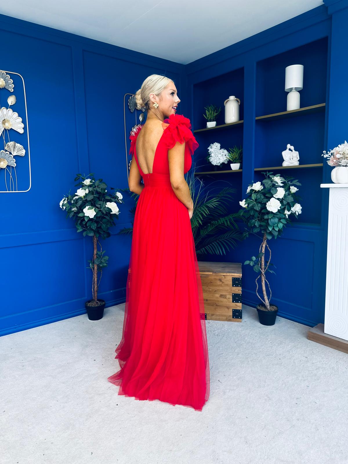 Philipa Tulle Occasion Dress Orchid Red