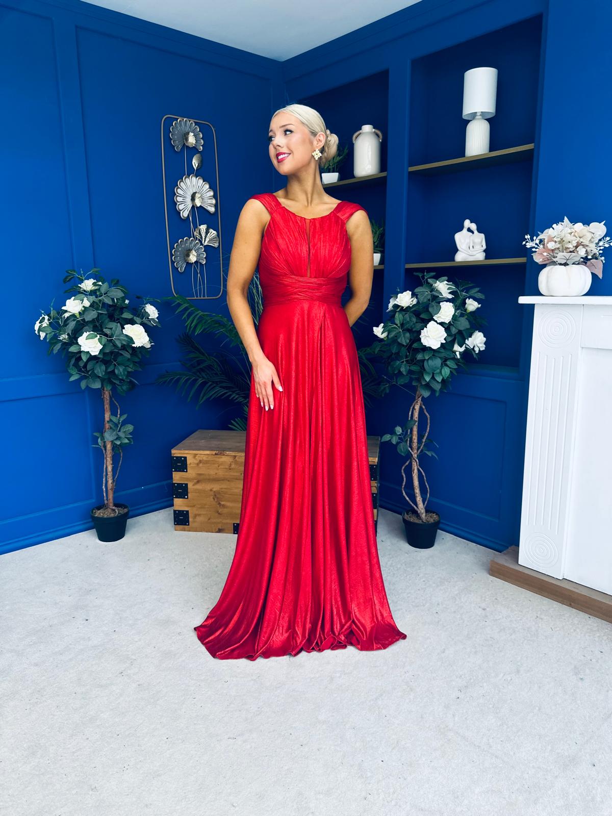 Jennifer Detailed Occasion Dress Metallic Rouge