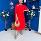Caoimhe Cape Detail Midi Dress Red