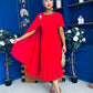 Caoimhe Cape Detail Midi Dress Red