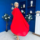 Caoimhe Cape Detail Midi Dress Red