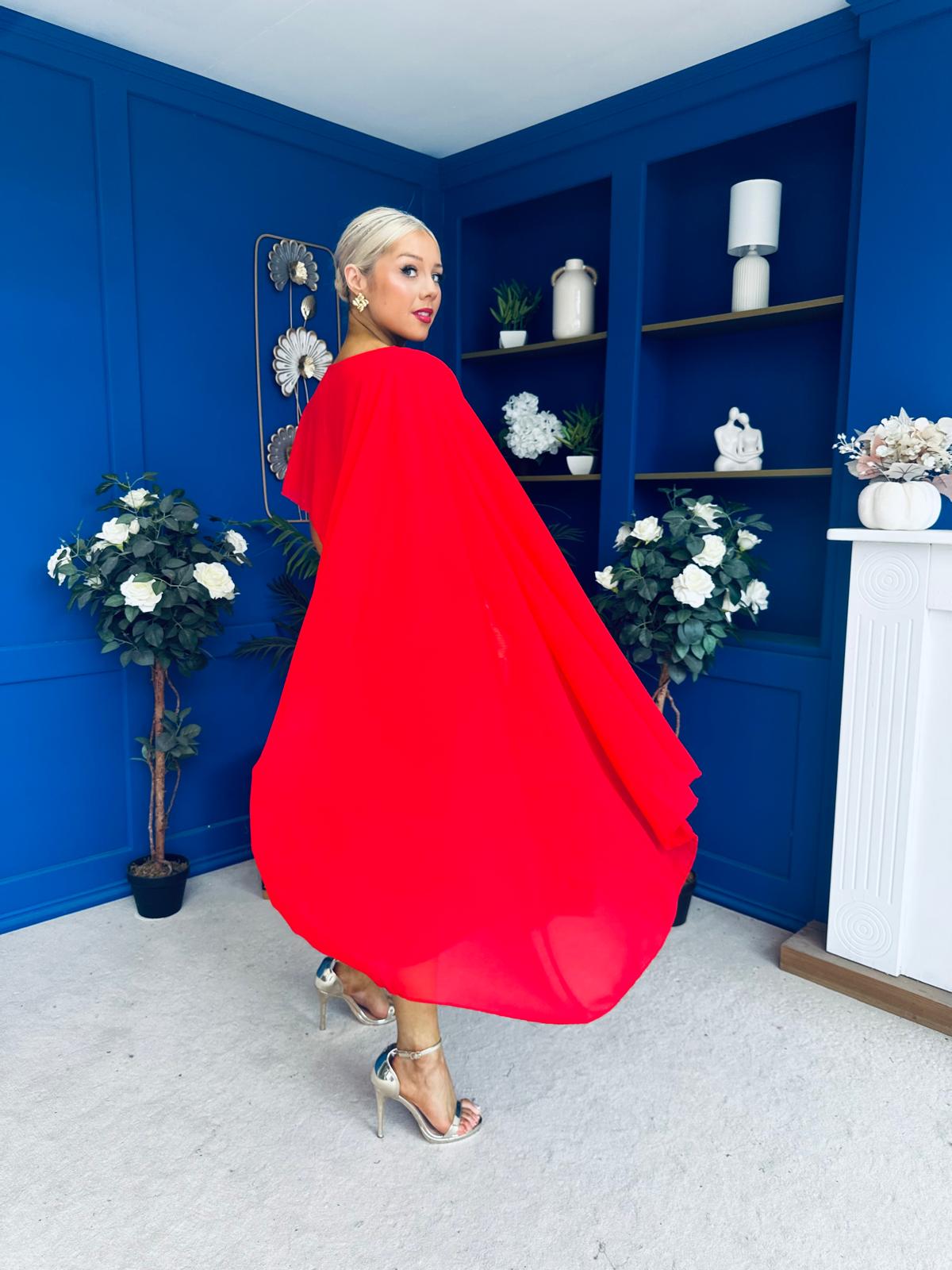 Caoimhe Cape Detail Midi Dress Red