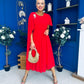Caoimhe Cape Detail Midi Dress Red